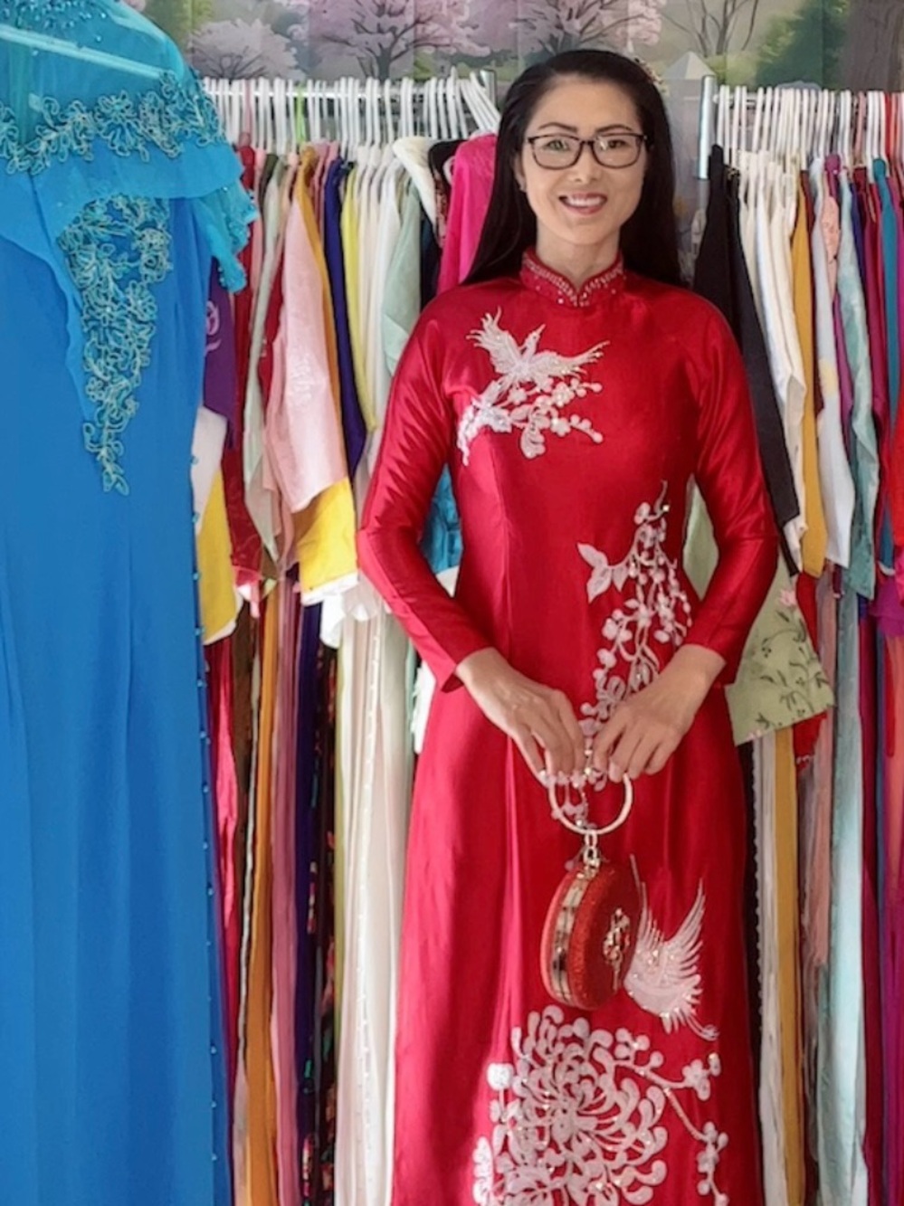 Ao dai Valentino loại,  Vietnamese women’s traditional long dress set m red 2 🎁